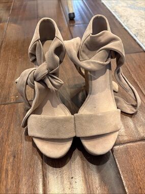 Women's Taupe Tie-Ankle Suede Sandals
